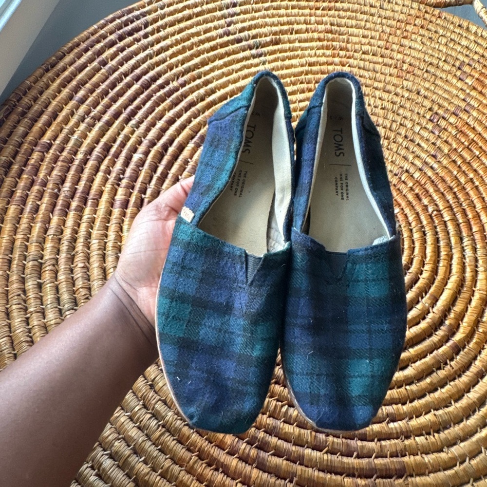 TOMS Blue and Green Checkered Slip-Ons